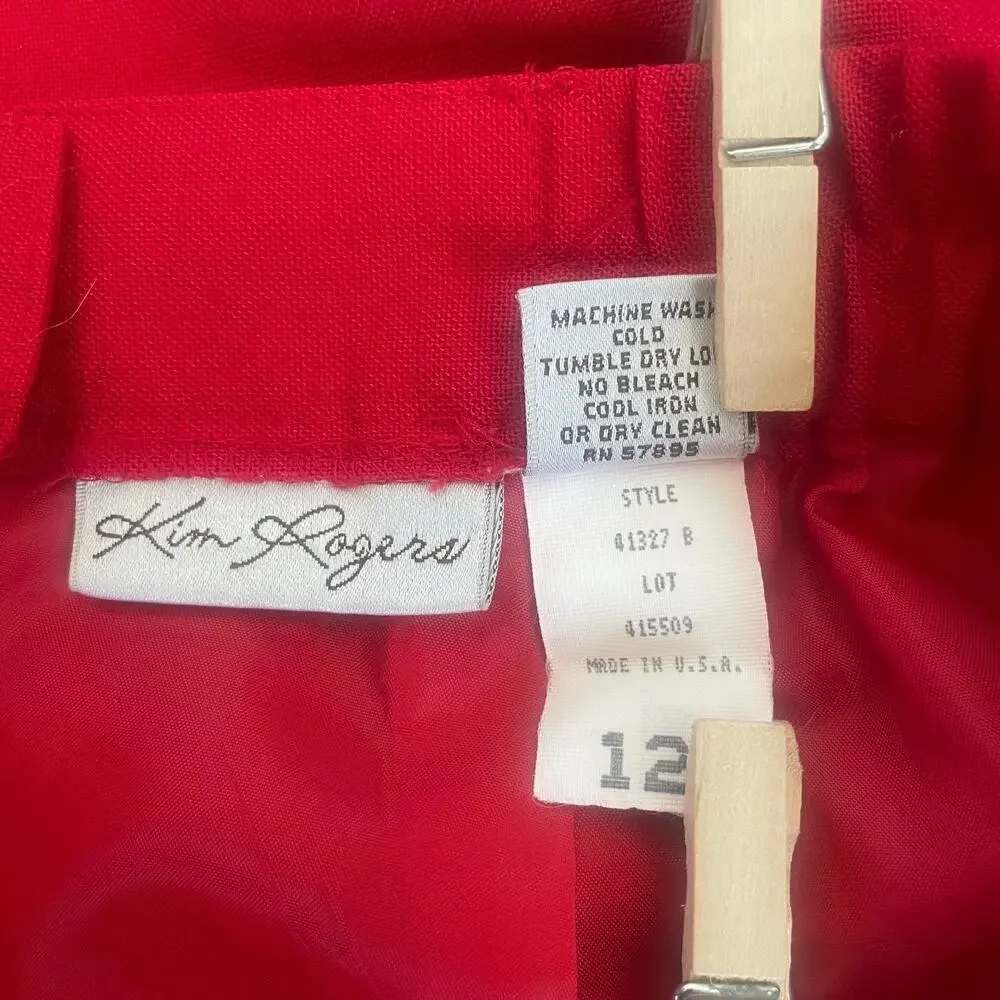 Vintage Pencil Skirt Size 12 Red Solid High Rise Midi Minimal Retro Career 90s